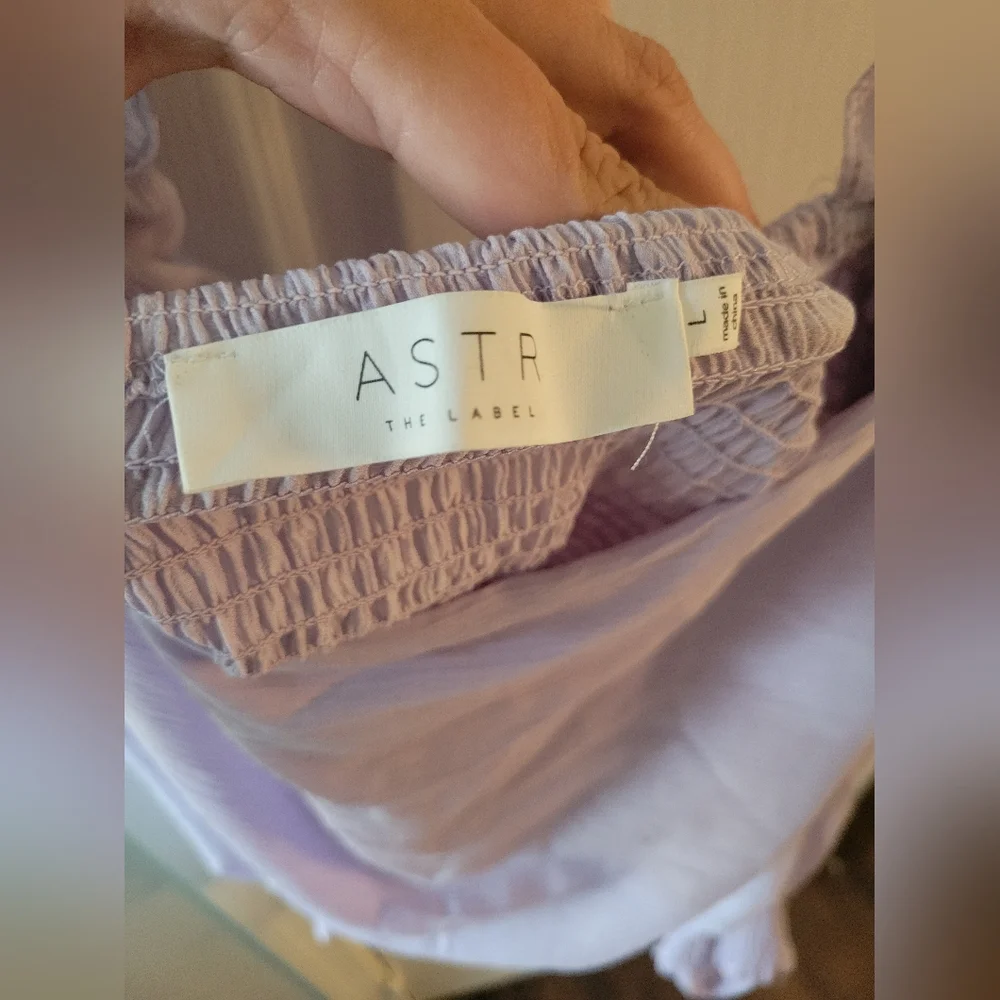 ASTR The Label Puff Sleeve Square Neck Top Pale Purple Size Large